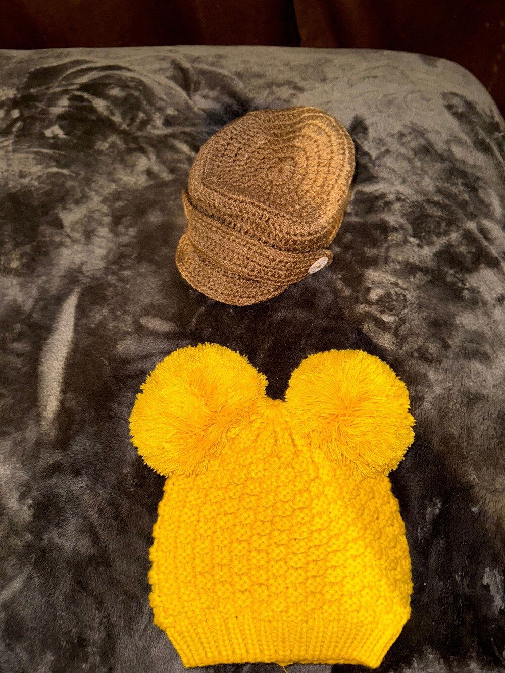 Set of 2 winter hats Brown Crochet Hat with Button Detail Knit Hat